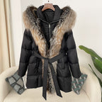 Hooded Down Jacket with Fox Fur Collar - view 8
