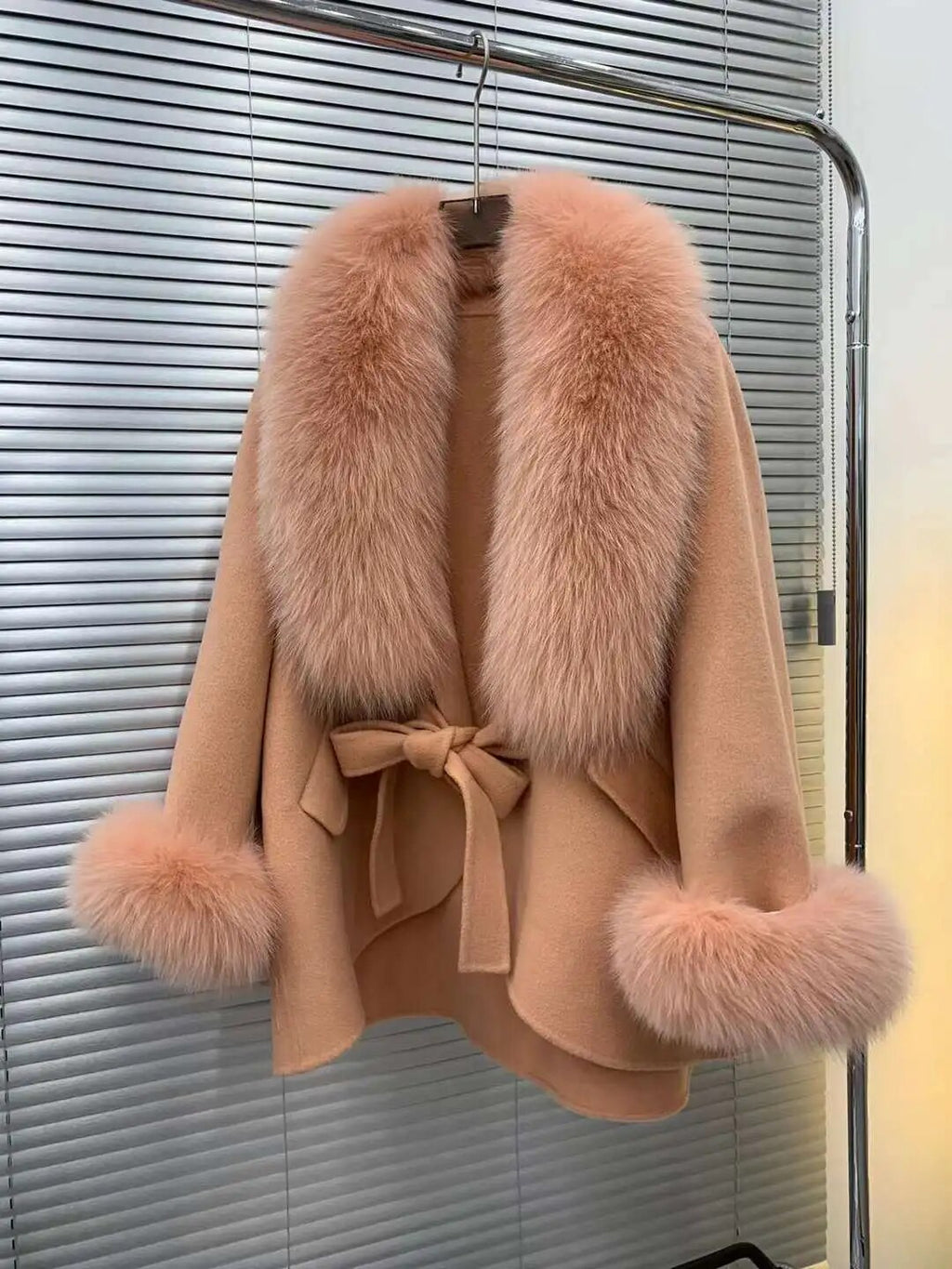 Fox-Fur Trim Wool-Blend Cape product image 1