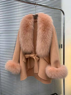 Fox-Fur Trim Wool-Blend Cape product image 1