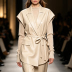 Gilet sans manches en similicuir pour femme, avec col tailleur et ceinture