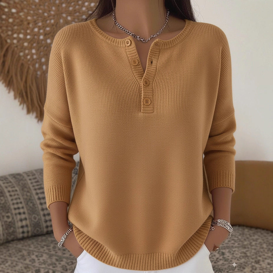Pull en laine col V boutonné pour femme