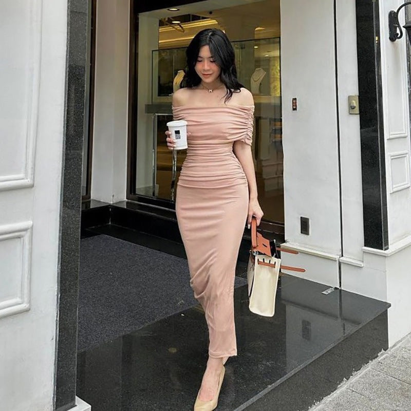 One-Shoulder Pleated Maxi Dress