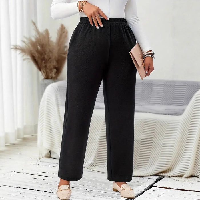 Pantalon décontracté noir élastique pour femmes Nouveau pantalon de couleur unie grande taille coupe droite