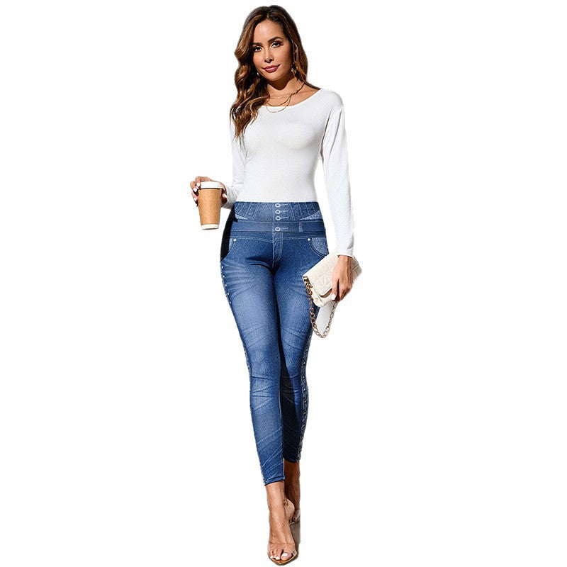 Pantalones de Fitness para Mujer estilo Vaquero, de Cintura Alta, Efecto Reductor, con Realce de Glúteos, Elásticos, para Correr, Yoga, Informales