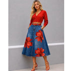 Floral Washed-Denim Midi Skirt — product image 15
