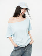T-shirt asymétrique sans manches à col fendu pour femme, haut décontracté ample