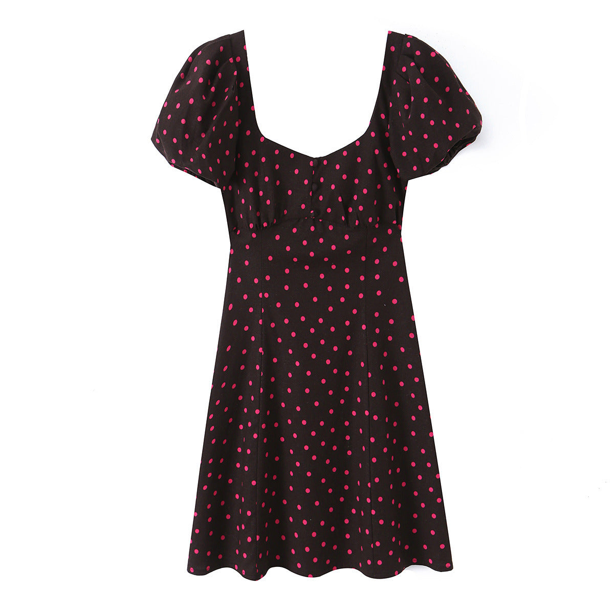 Polka-Dot Puff-Sleeve Mini Dress
