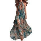 Ink-Print Halter Maxi Dress in Green - view 3