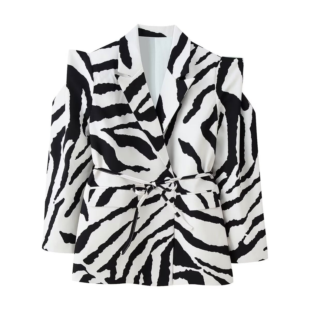 Veste de costume à rayures zébrées, taille cintrée à lacets et épaules larges