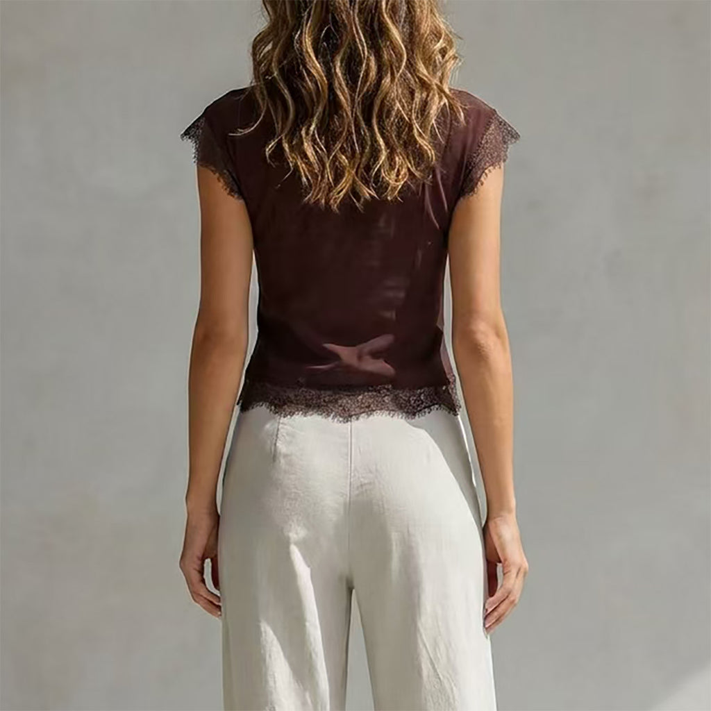 Lace-Up Sheer Lace Top