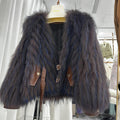 Striped Raccoon-Fur Short Coat