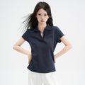 T-shirt chic à col polo, manches courtes, épaules droites