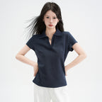 T-shirt chic à col polo, manches courtes, épaules droites