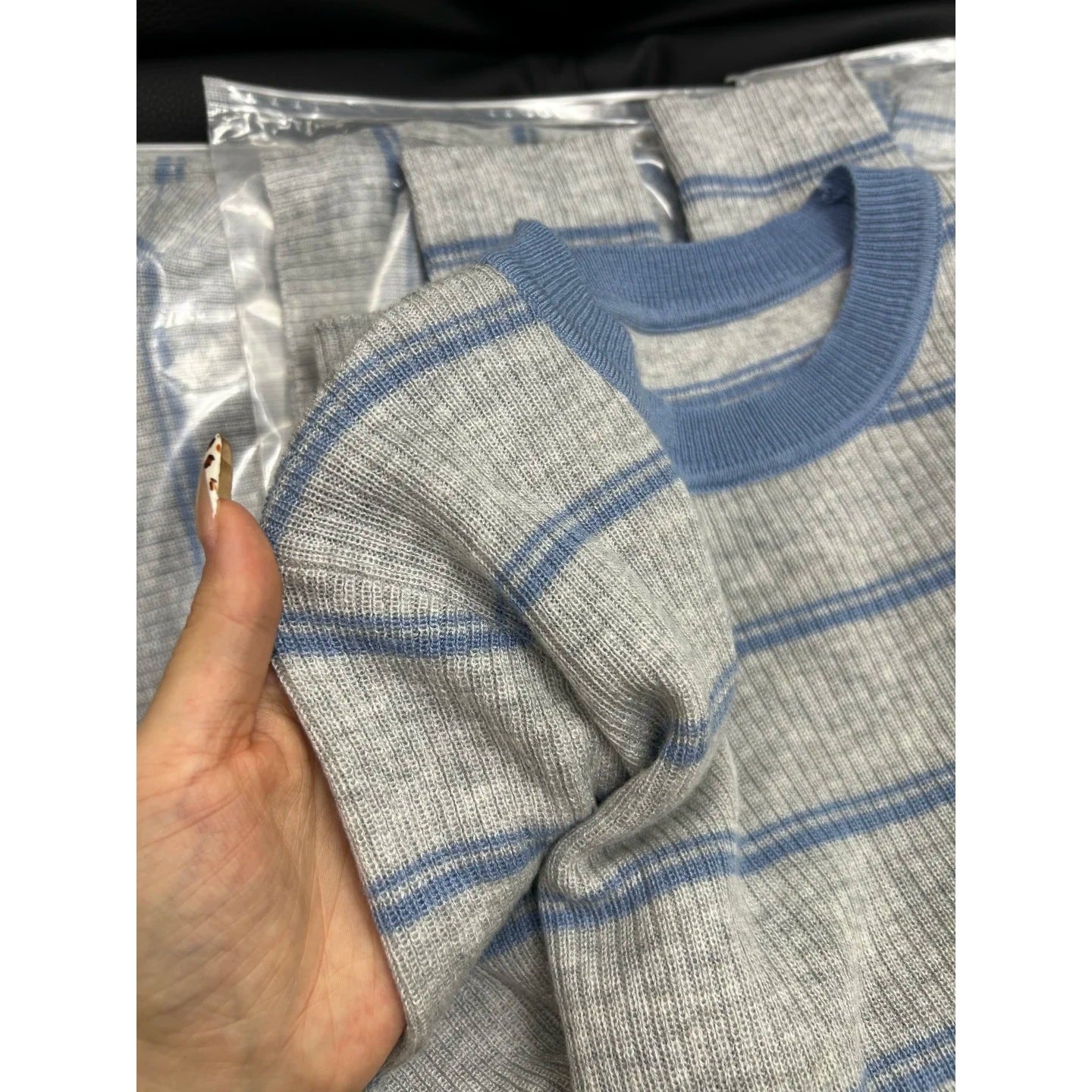 Blue-Gray Contrast Lightweight Sweater