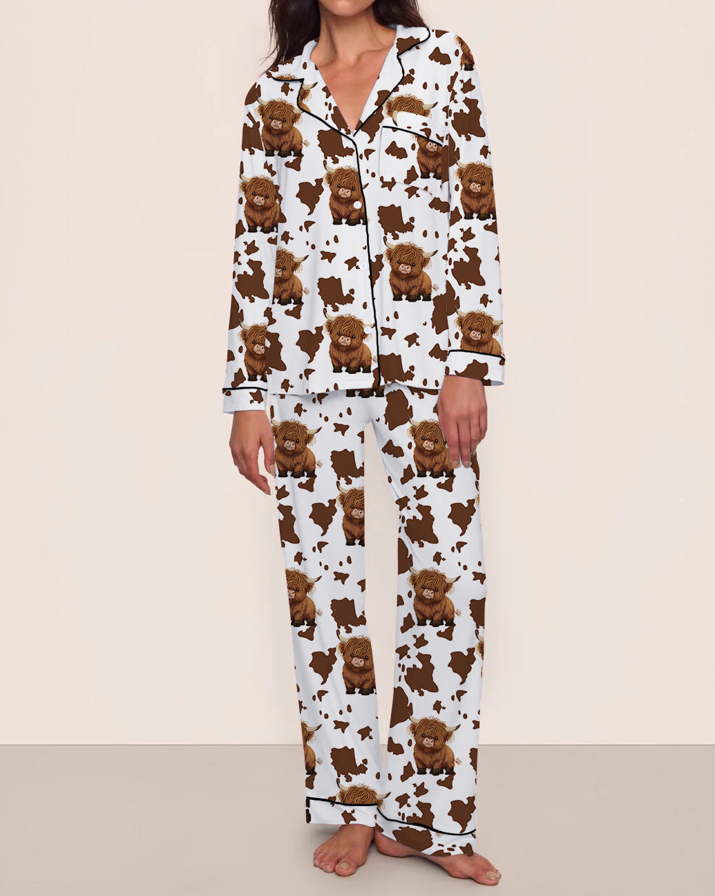 Cow-Print Long Pajama Set