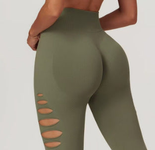 Style : Pantalon de fitness sans couture tricoté taille haute pour femme avec découpe latérale très élastique et effet Push-up – Legging de yoga amincissant