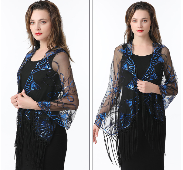 Robe de mariée cape à pampilles, robe qipao, longue robe d'été sans manches, gilet, châle, cape à paillettes en maille