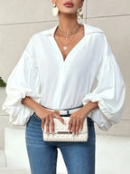 Polka-Dot Puff-Sleeve Blouse