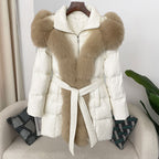 Hooded Down Jacket with Fox Fur Collar - view 26