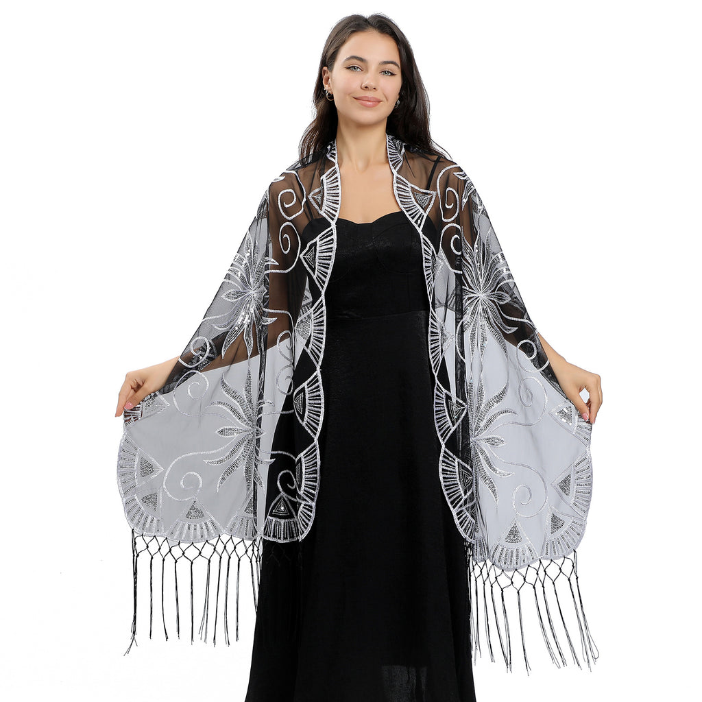 Sequin-Embroidered Evening Cape