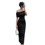 One-Shoulder Pleated Maxi Dress — product image 7