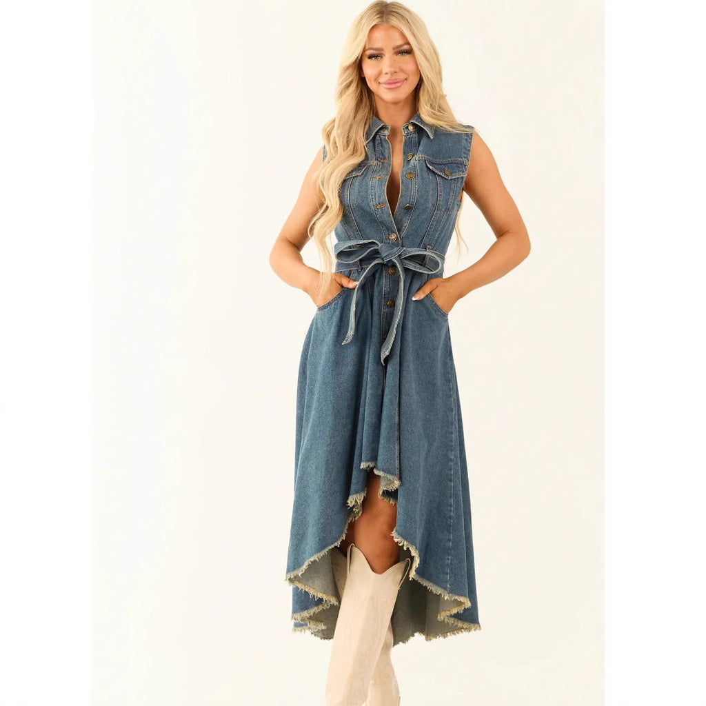 Robe cow-boy, sans manches, coupe asymétrique