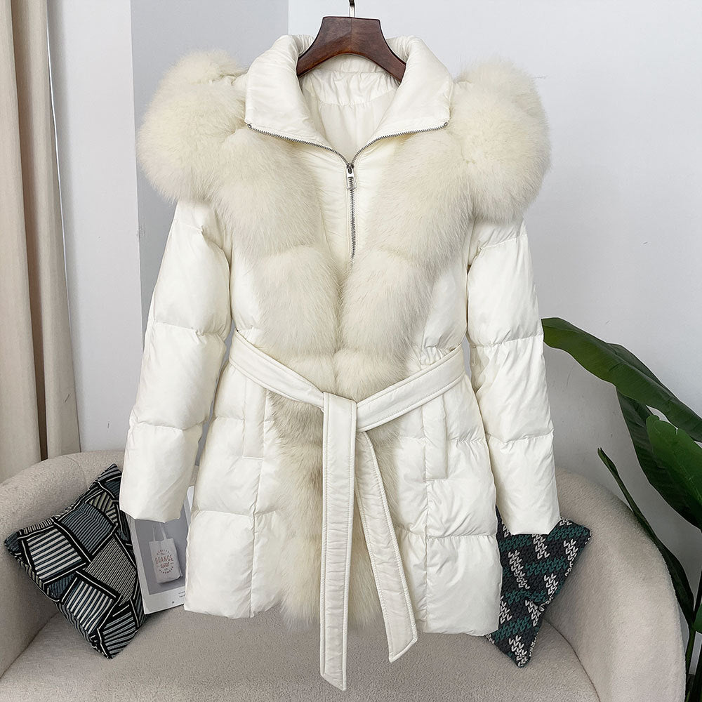 Hooded Down Jacket with Fox Fur Collar - view 25