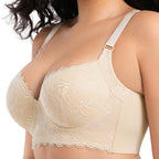 Soutien-gorge sans coutures en dentelle pour femme avec armatures, push-up, maintien latéral, anti-affaissement, décolleté plongeant, grande taille