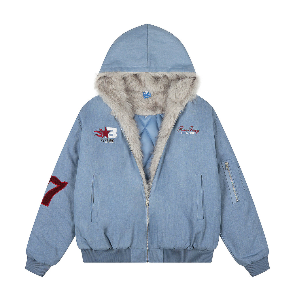 Faux-Wool Collar Hooded Puffer Jacket