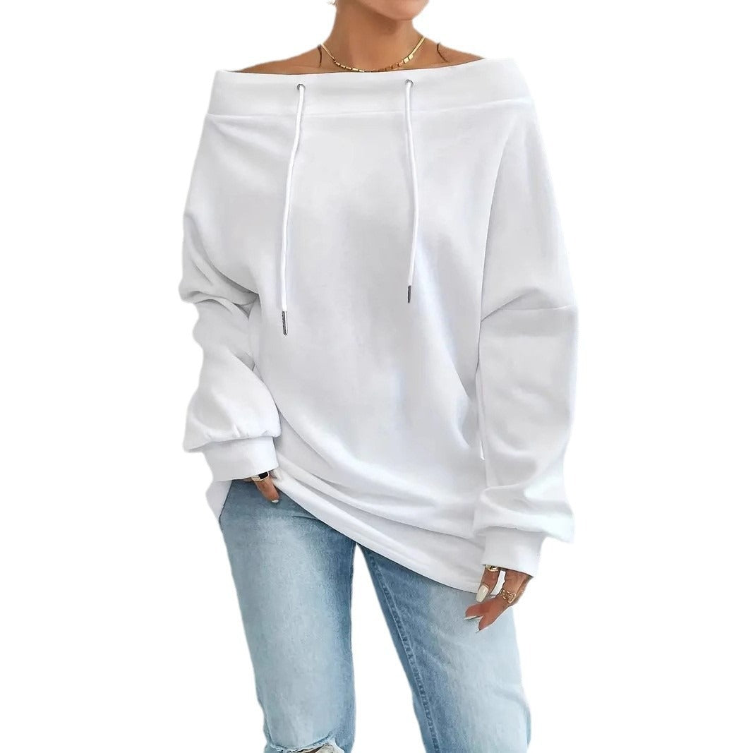 Off-Shoulder Drawstring Hoodie