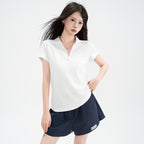 T-shirt chic à col polo, manches courtes, épaules droites
