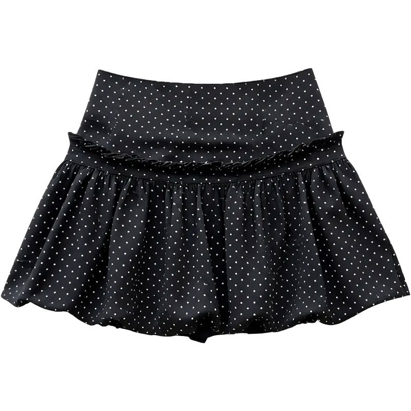 Black Lace-Trim Polka-Dot Midi Skirt