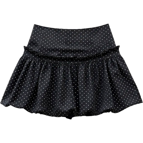 Black Lace-Trim Polka-Dot Midi Skirt in Black