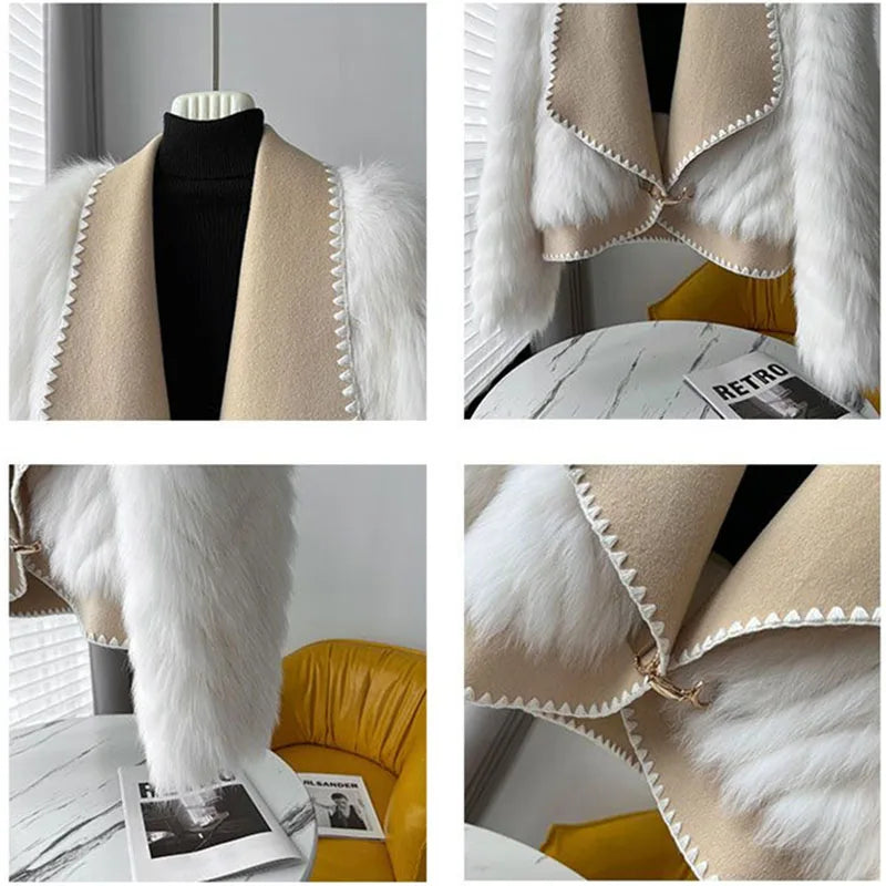 Double-Faced Short Coat with Fox Fur Trim - view 6