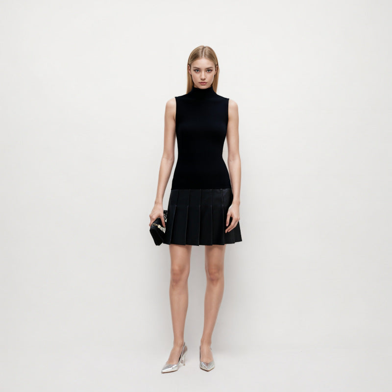 Vestido sin mangas de cuello medio a alto