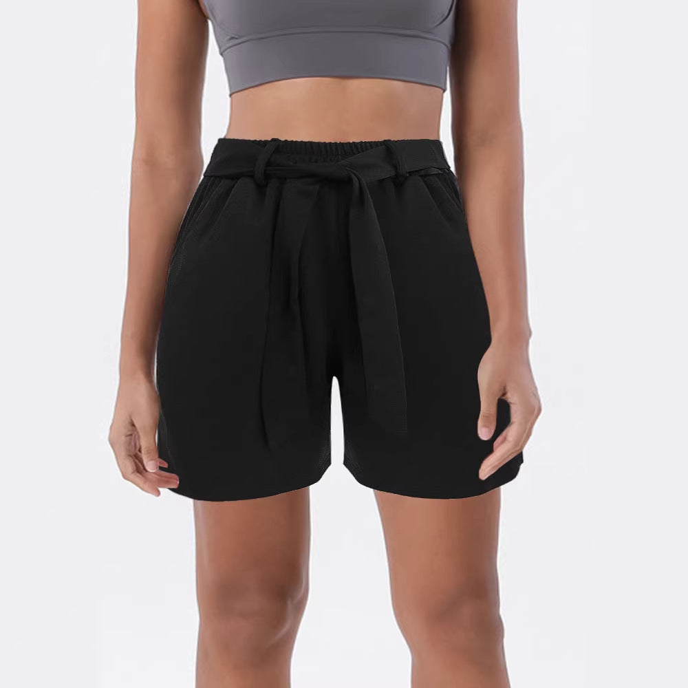 Pantalones cortos casuales anudados de color liso para deportes al aire libre