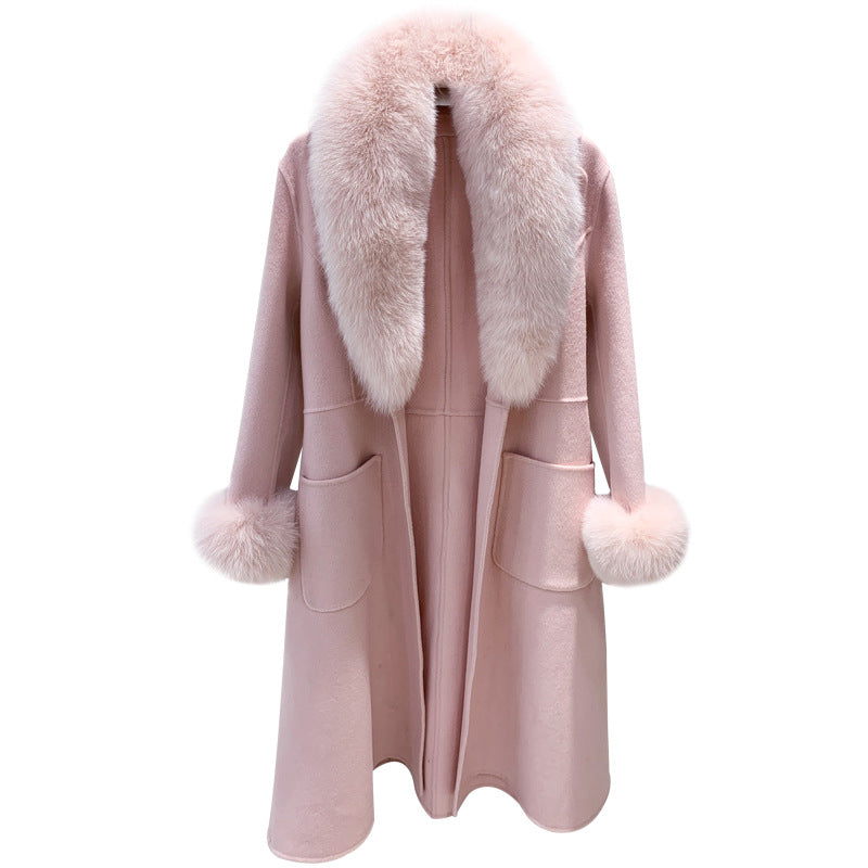 Handmade Double-Faced Wool Coat with Fox Fur Collar
