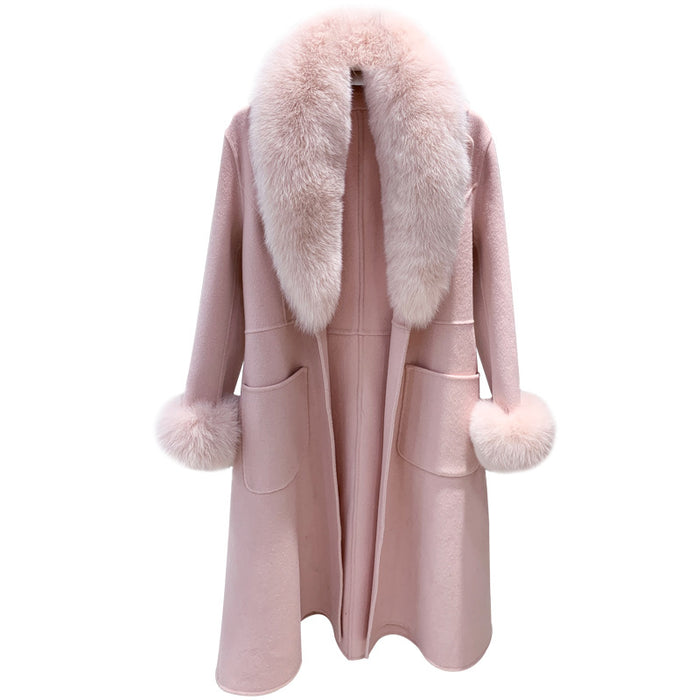 Handmade Double-Faced Wool Coat with Fox Fur Collar