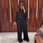 Conjunto de pantalón holgado con cuello en V y cordones de color liso