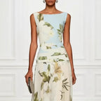 Robe longue dos nu sans manches pour femme, imprimé floral, col en V, taille cintrée