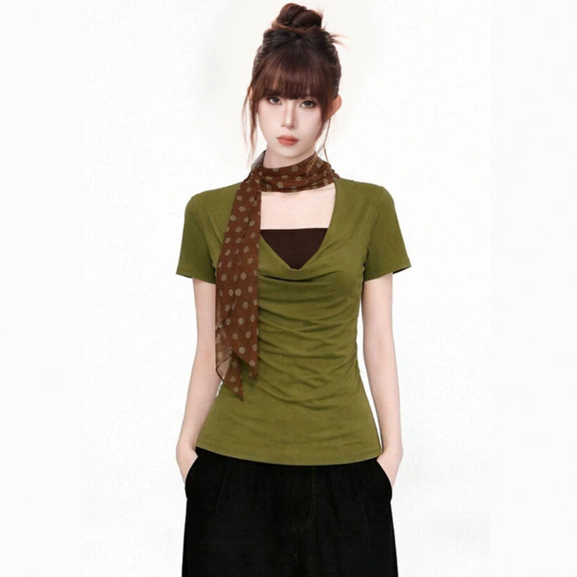 Faux T-shirt drapé en deux pièces à taille ajustée