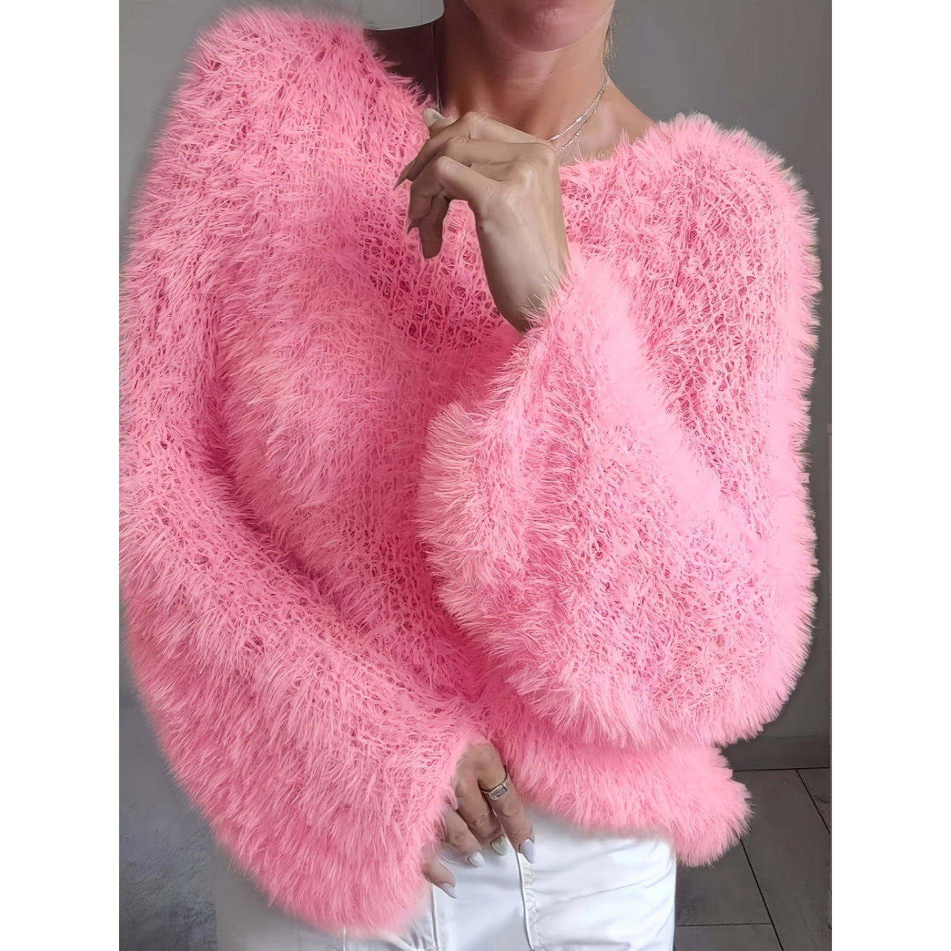 Fluffy Crew-Neck Sweater