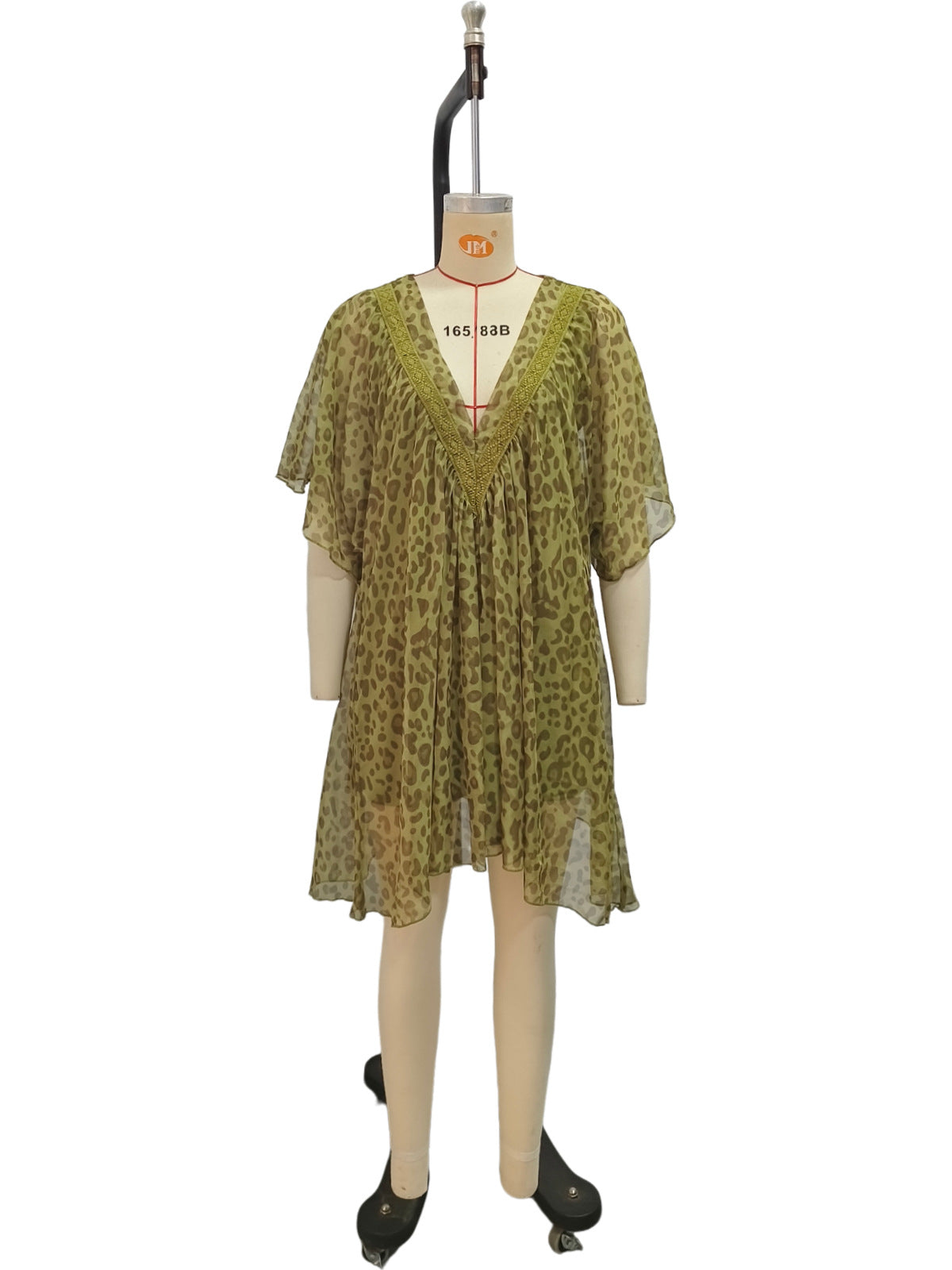Leopard-Print Chiffon Beach Cover-Up in Green - view 4
