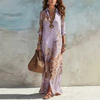 Vestido de chifón con estampado digital, estilo vintage fresco y fluido para mujer