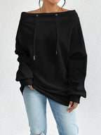 Off-Shoulder Drawstring Hoodie
