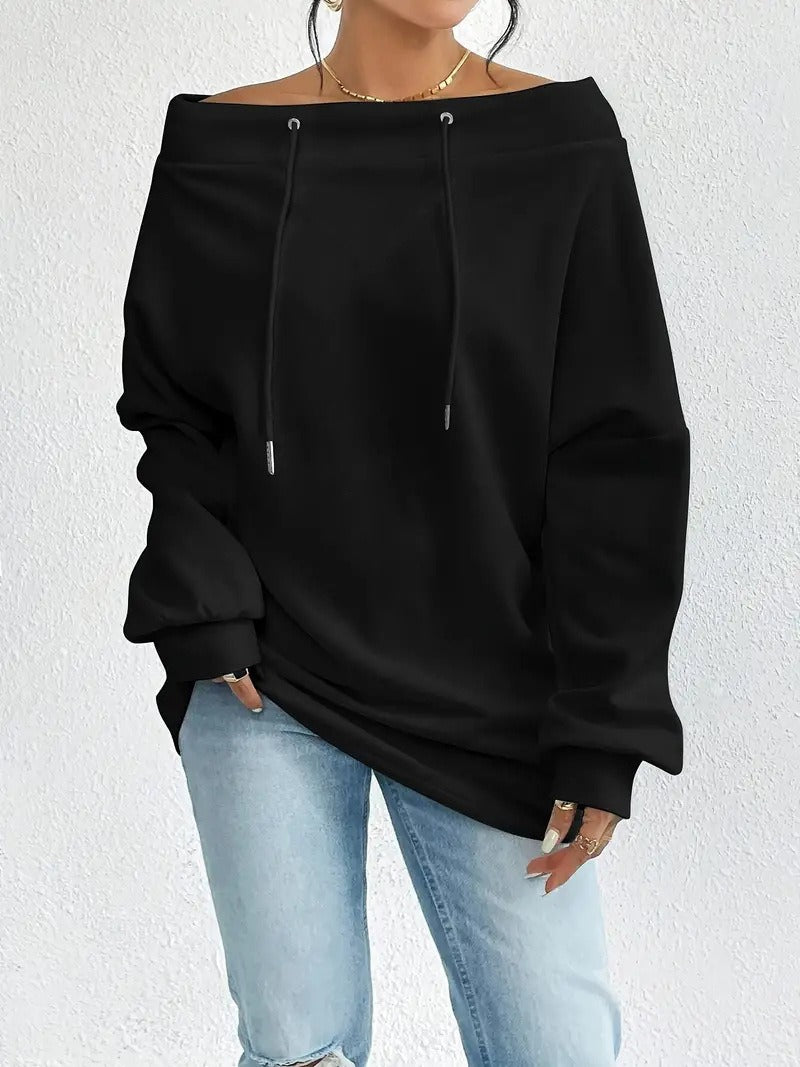 Off-Shoulder Drawstring Hoodie