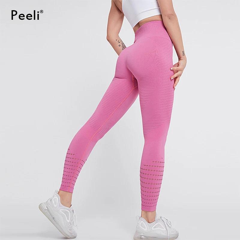 Legging taille haute sans coutures Peeli, pantalon de yoga, push up, fitness, moulant, entraînement, contrôle du ventre, legging de sport
