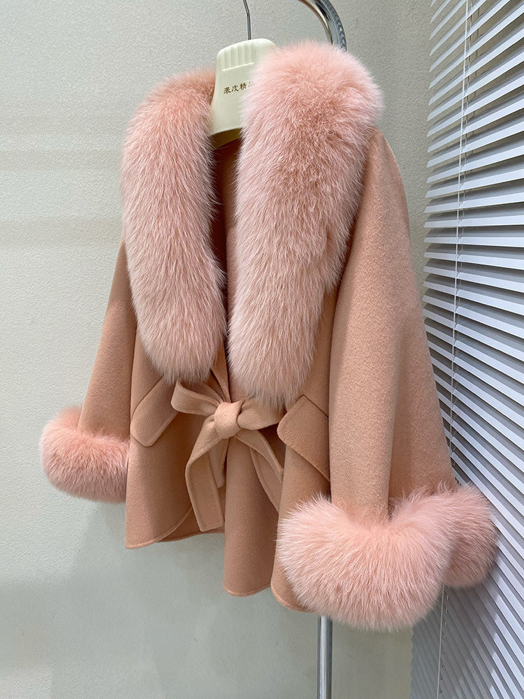 Fox-Fur Trim Wool-Blend Cape product image 19