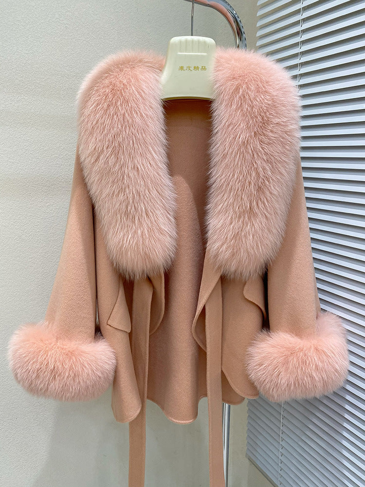 Fox-Fur Trim Wool-Blend Cape product image 12