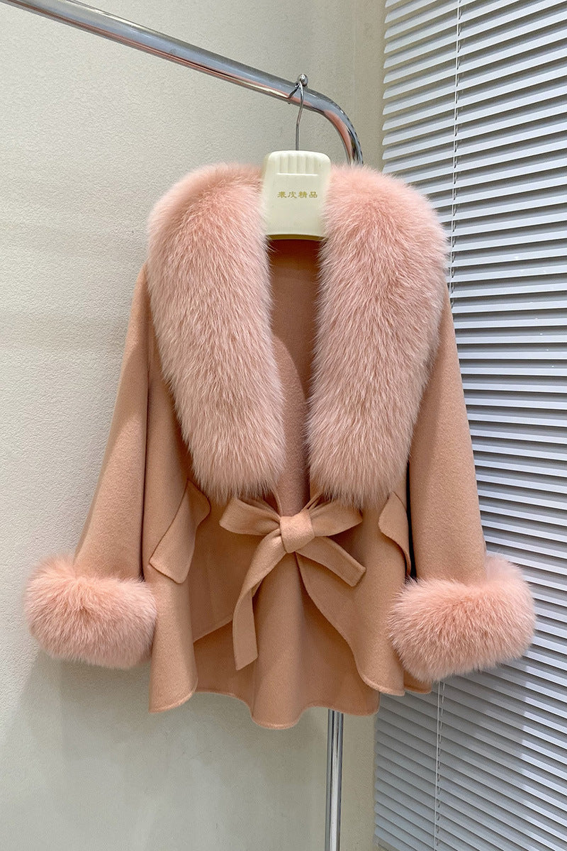 Fox-Fur Trim Wool-Blend Cape product image 11